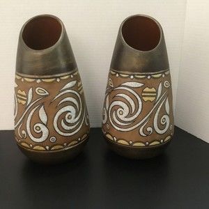 Formalities by Baum Bros Pair of 11” Copper Swirl Collection Ceramic 2 Vases